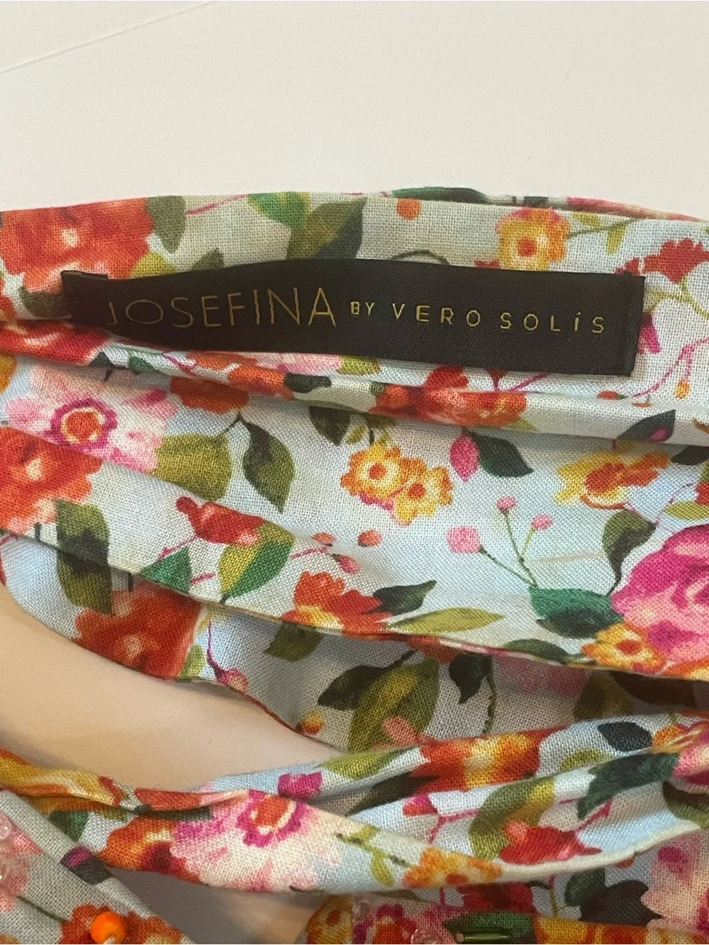 Josefina by Vero Solis Floral Beaded Knotted Headband Turban Blue